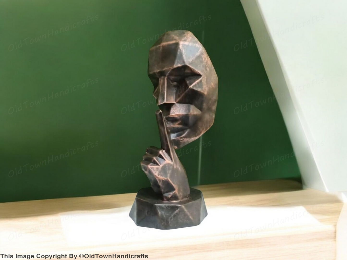 Diamond Cut Face Polyresin Handicraft Antique Human Face Decor 5x10 Inch Gold