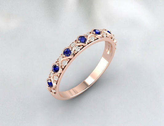 Sapphire Cz Diamond Wedding Band Fine Silver Antique Vintage Band Lab Created