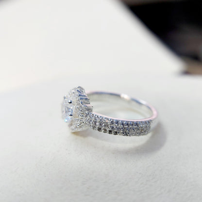 Halo Moissanite Flower Ring Lab Grown Silver Ring for Women Wedding Gift US5-15