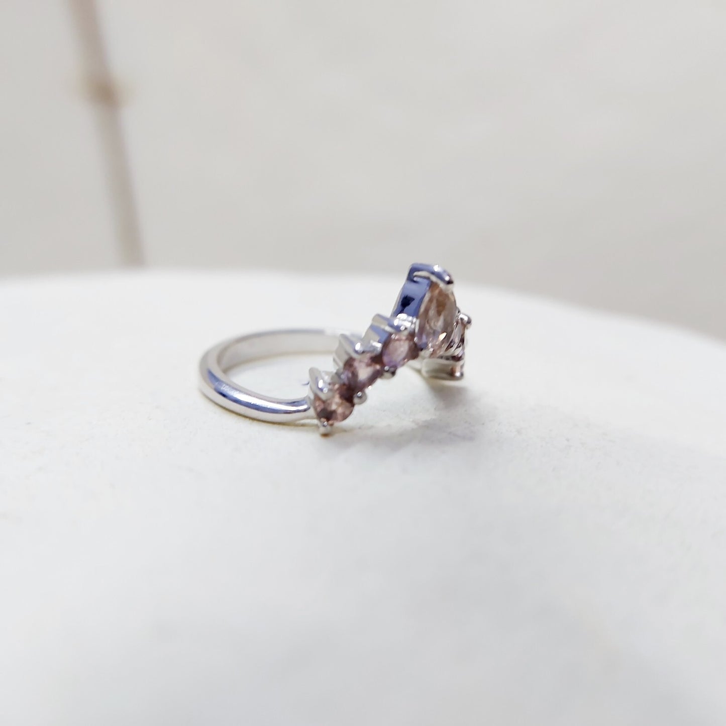 Morganite V Chevron Wedding Band Silver Art Deco Stacking Gift Women Ring US5~15