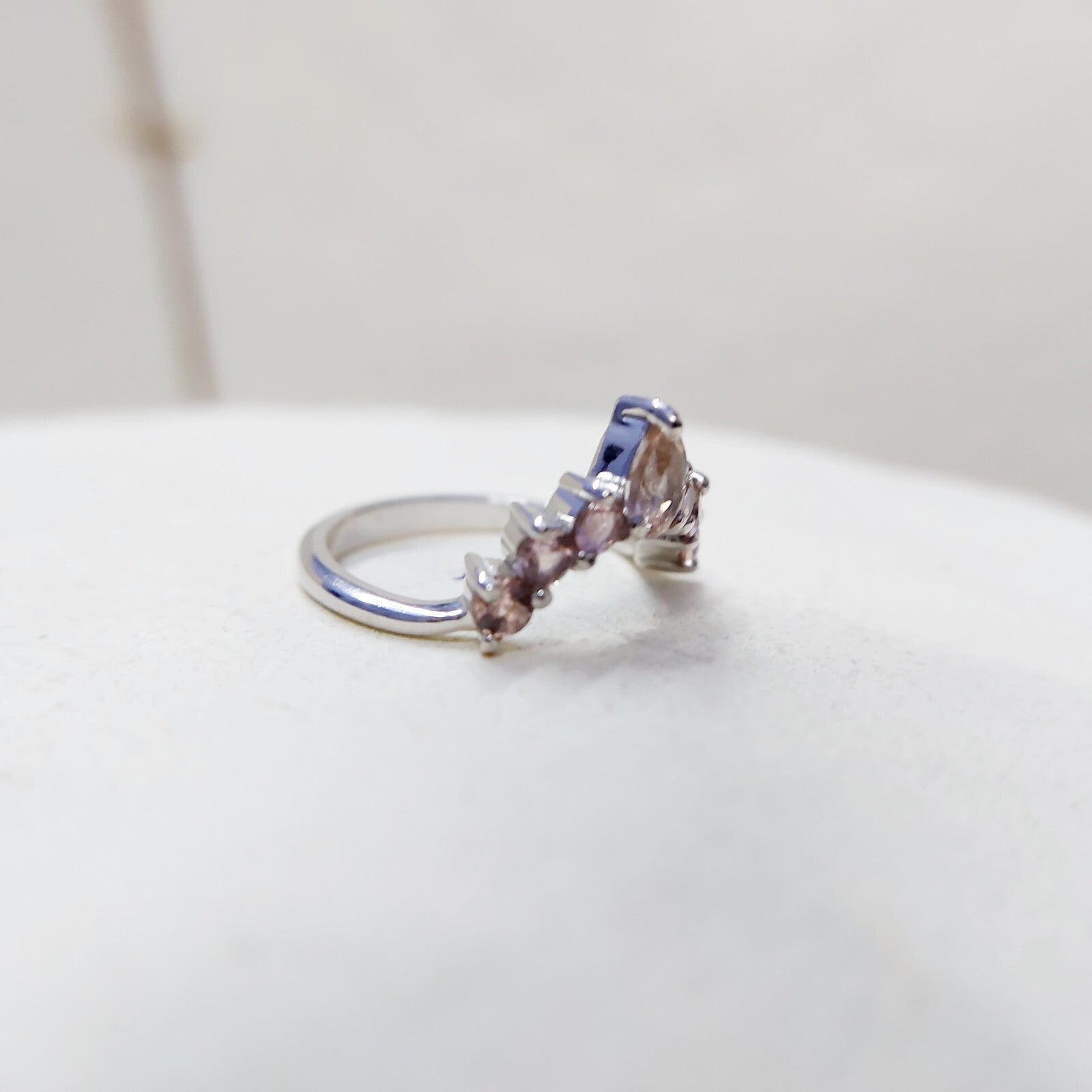 Morganite V Chevron Wedding Band Silver Art Deco Stacking Gift Women Ring US5~15