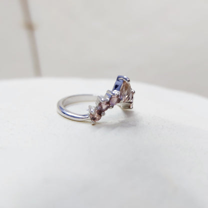 Morganite V Chevron Wedding Band Silver Art Deco Stacking Gift Women Ring US5~15