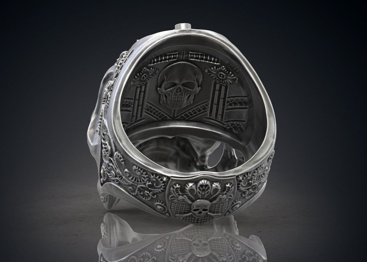 Masonic Skull Ring Oxidized Silver Gothic Freemason Biker Ring For Men US5-15