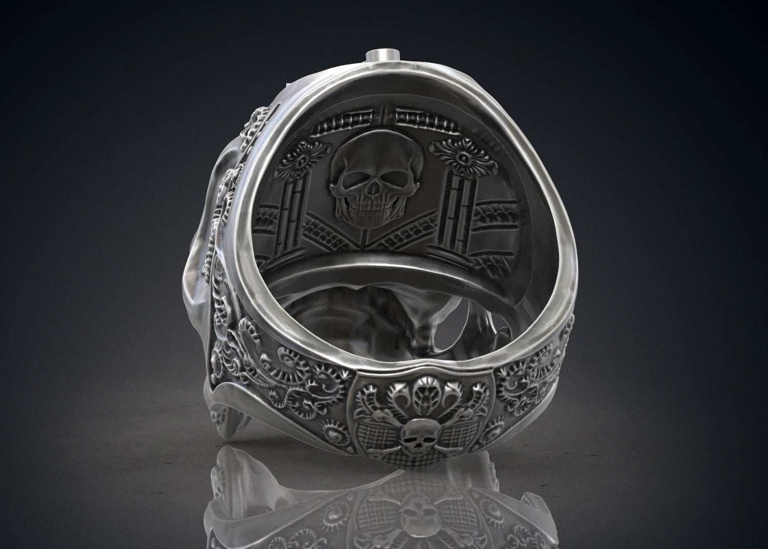 Masonic Skull Ring Oxidized Silver Gothic Freemason Biker Ring For Men US5-15