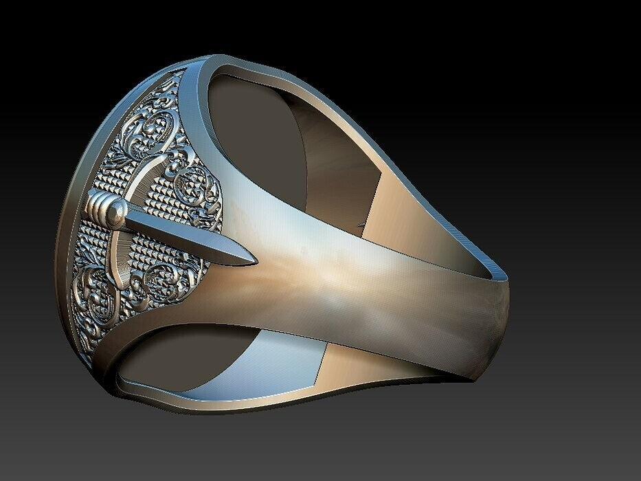St Michael Sword Ring 925 Sterling Silver Archangel Signet Style Men Ring US5–15