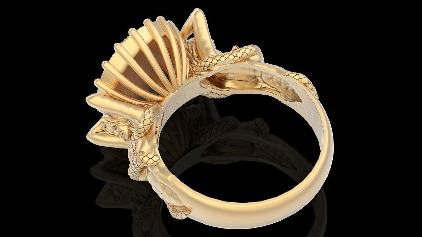 Vintage Brass Snake Skull Ring Gothic Biker Punk Women Hand Design Ring US5~15