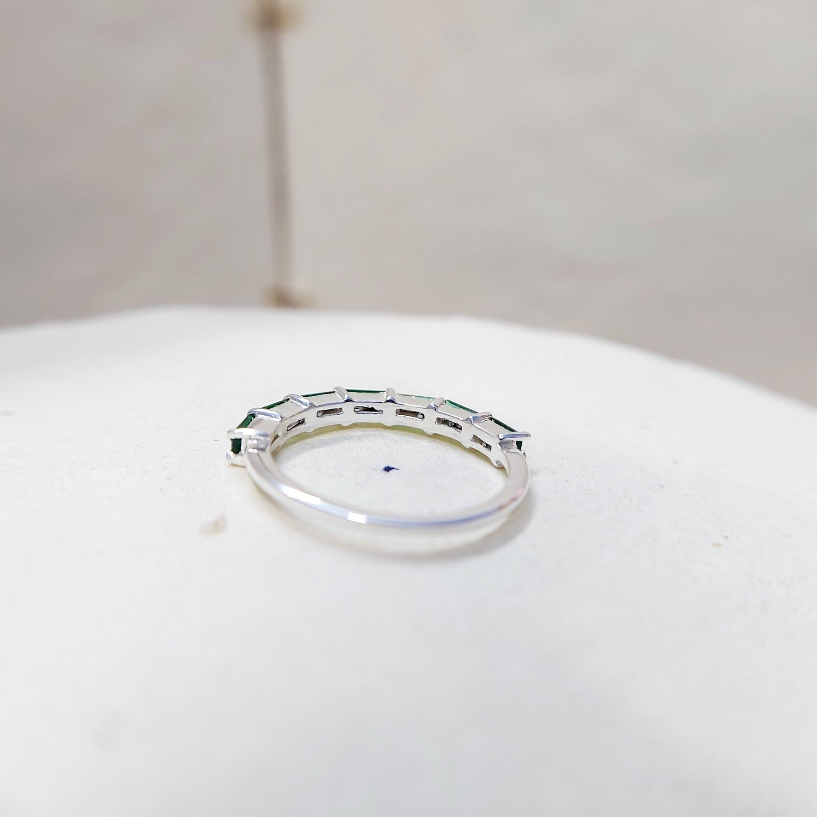 925 Silver Emerald Wedding Band Baguette Cut Green Emerald Eternity Ring Us5~ 15