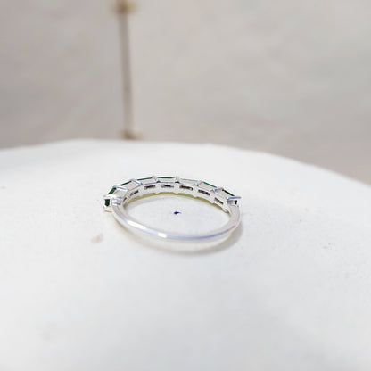 925 Silver Emerald Wedding Band Baguette Cut Green Emerald Eternity Ring Us5~ 15
