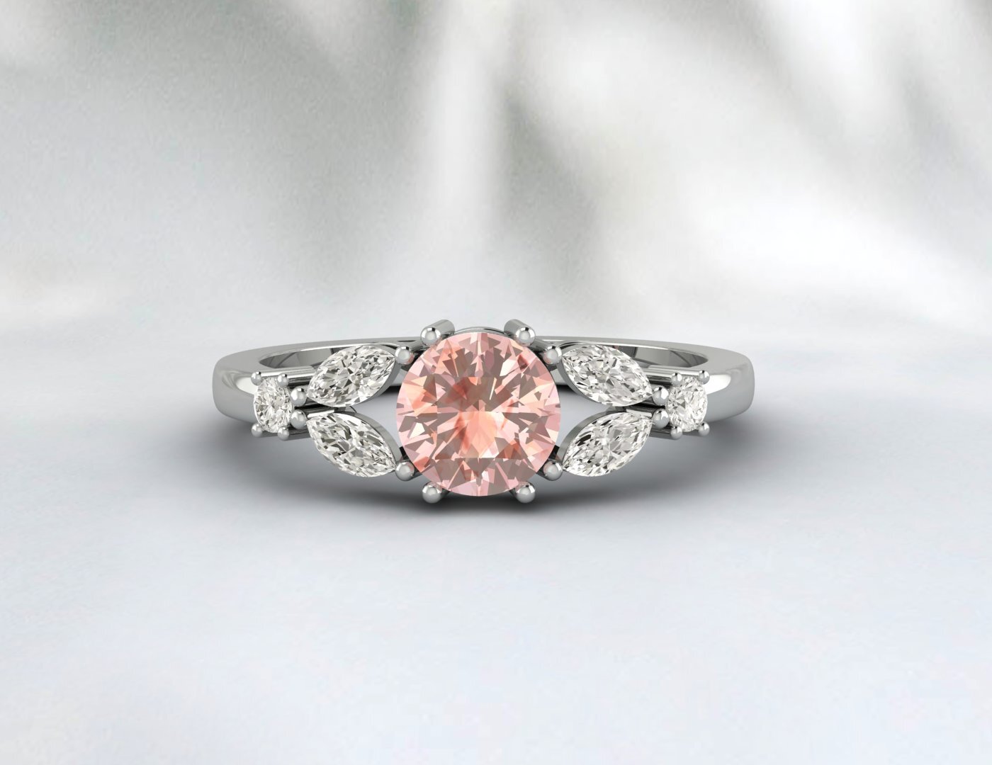 Natural Round Morganite Ring 925 Sterling Silver Wedding Anniversery Women Gift 