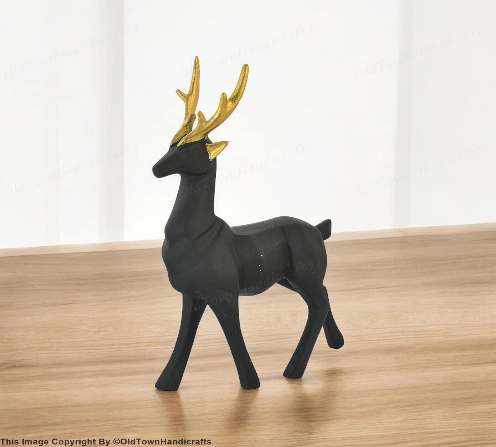 Set of 2 Handcrafted Black Deer Showpiece Home & Office Decor (8x5 Inch)