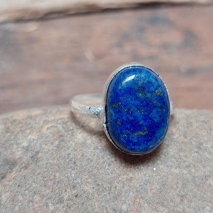 925 Sterling Silver Lapis Oval Stone Ring,Blue Lapis Lazuli Stone Men's Ring