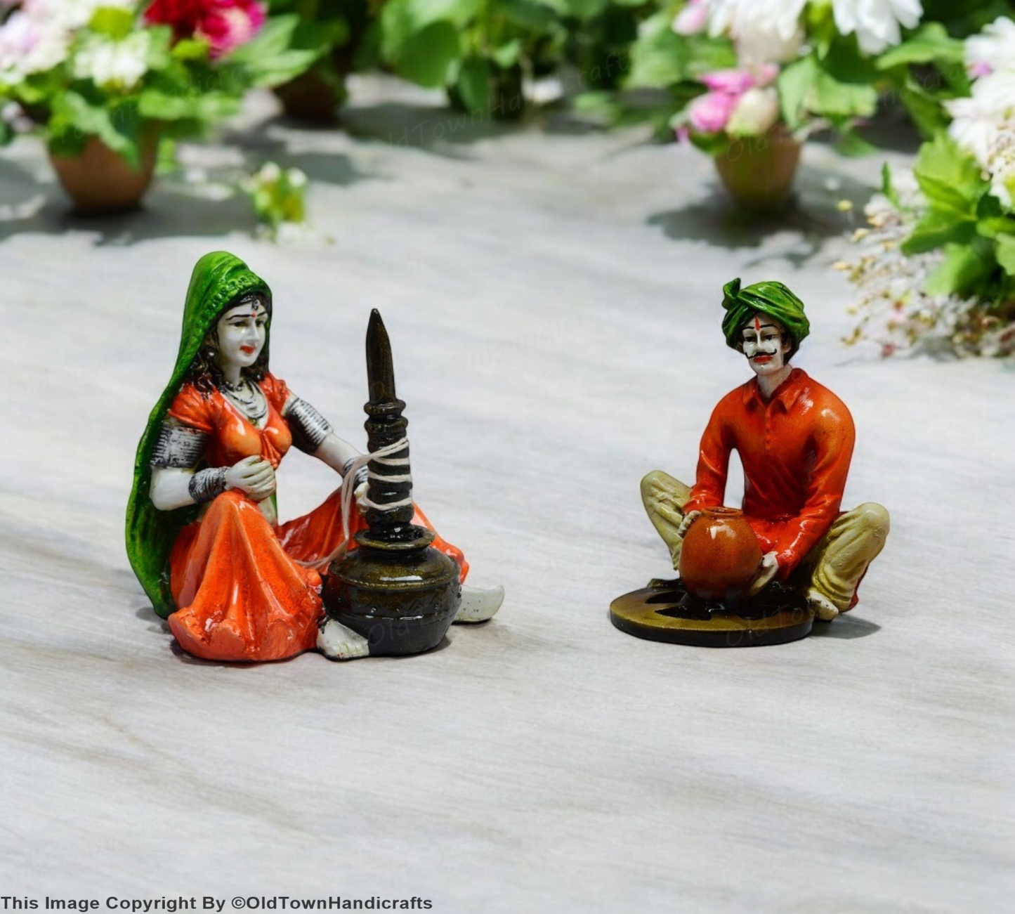 Rajasthani Craftsman Lady Polyresin Statue Handcrafted Decorative Showpiece
