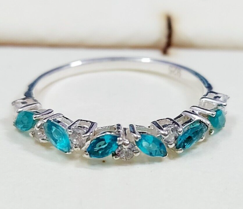 Marquise Blue Aquamarine CZ Cocktail Ring 925 Silver Elegant Design Ring US5 ~15