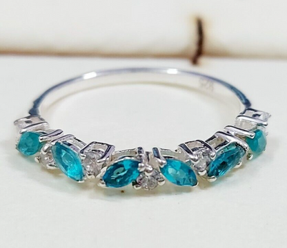 Marquise Blue Aquamarine CZ Cocktail Ring 925 Silver Elegant Design Ring US5 ~15