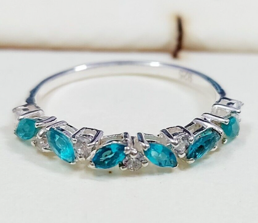 Marquise Blue Aquamarine CZ Cocktail Ring 925 Silver Elegant Design Ring US5 ~15