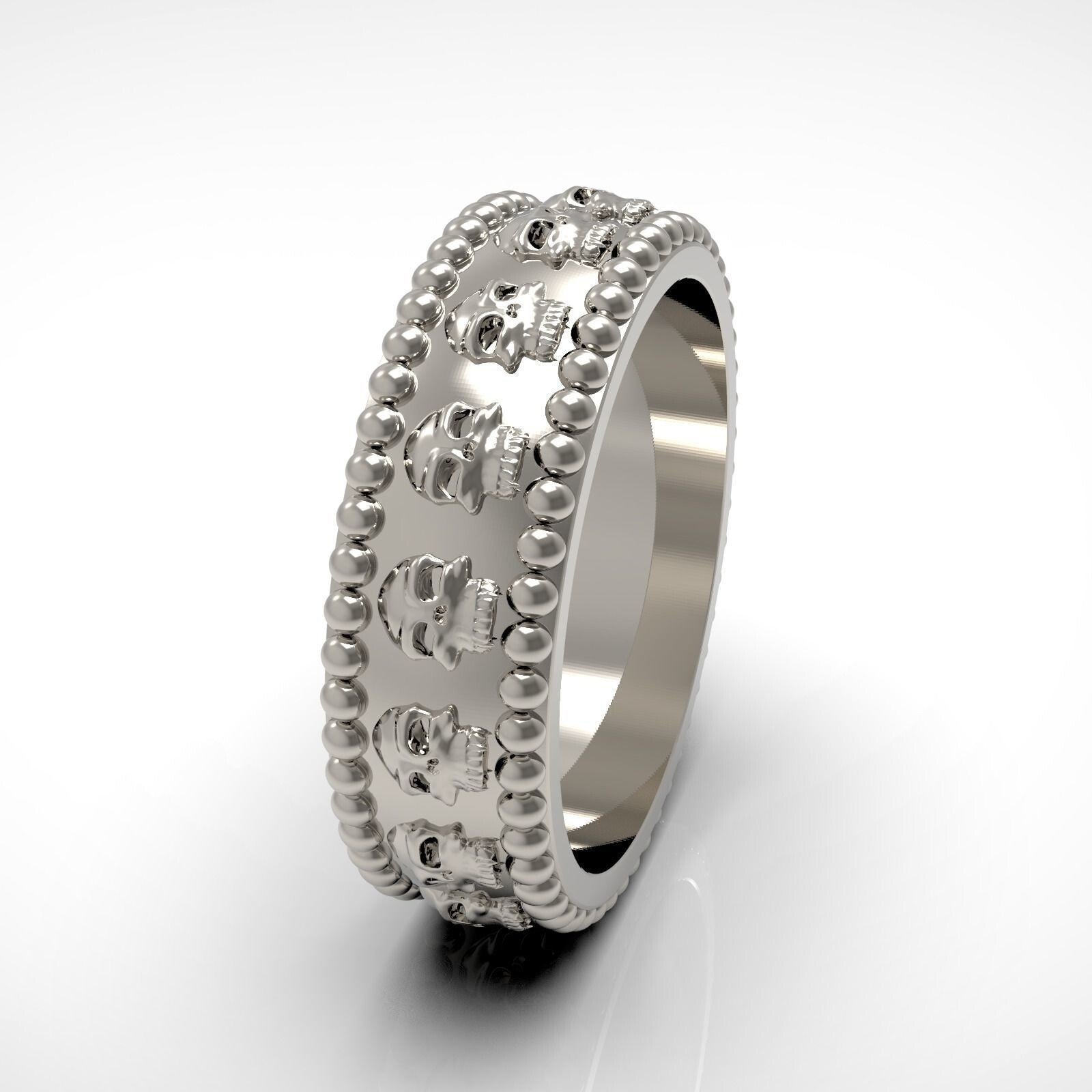 Gothic Skull Wedding Engagement Eternity Band 925 Silver Biker Skull Ring US5~15