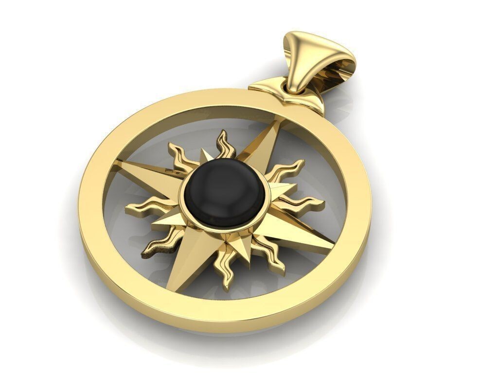 Sun Pendant For Women Jewelry Gift Classic Brass Sunflower Black Gem Necklace