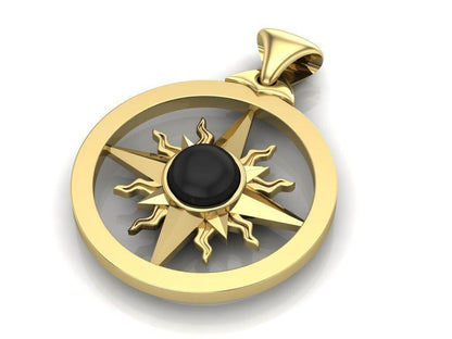 Sun Pendant For Women Jewelry Gift Classic Brass Sunflower Black Gem Necklace