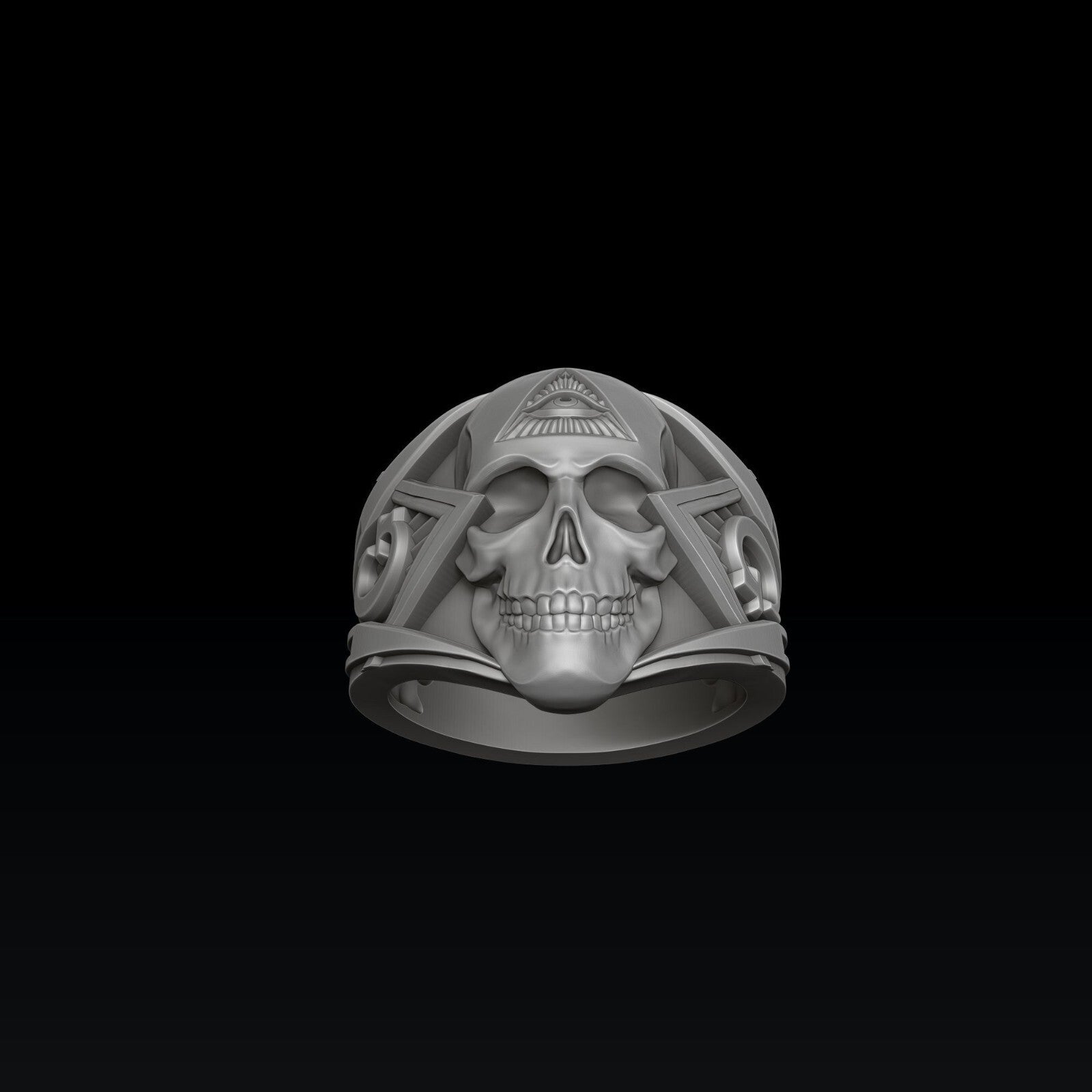 MENDEL Goth 925 Sterling Silver Masonic Skull Ring US5-15 Handmade Punk Biker