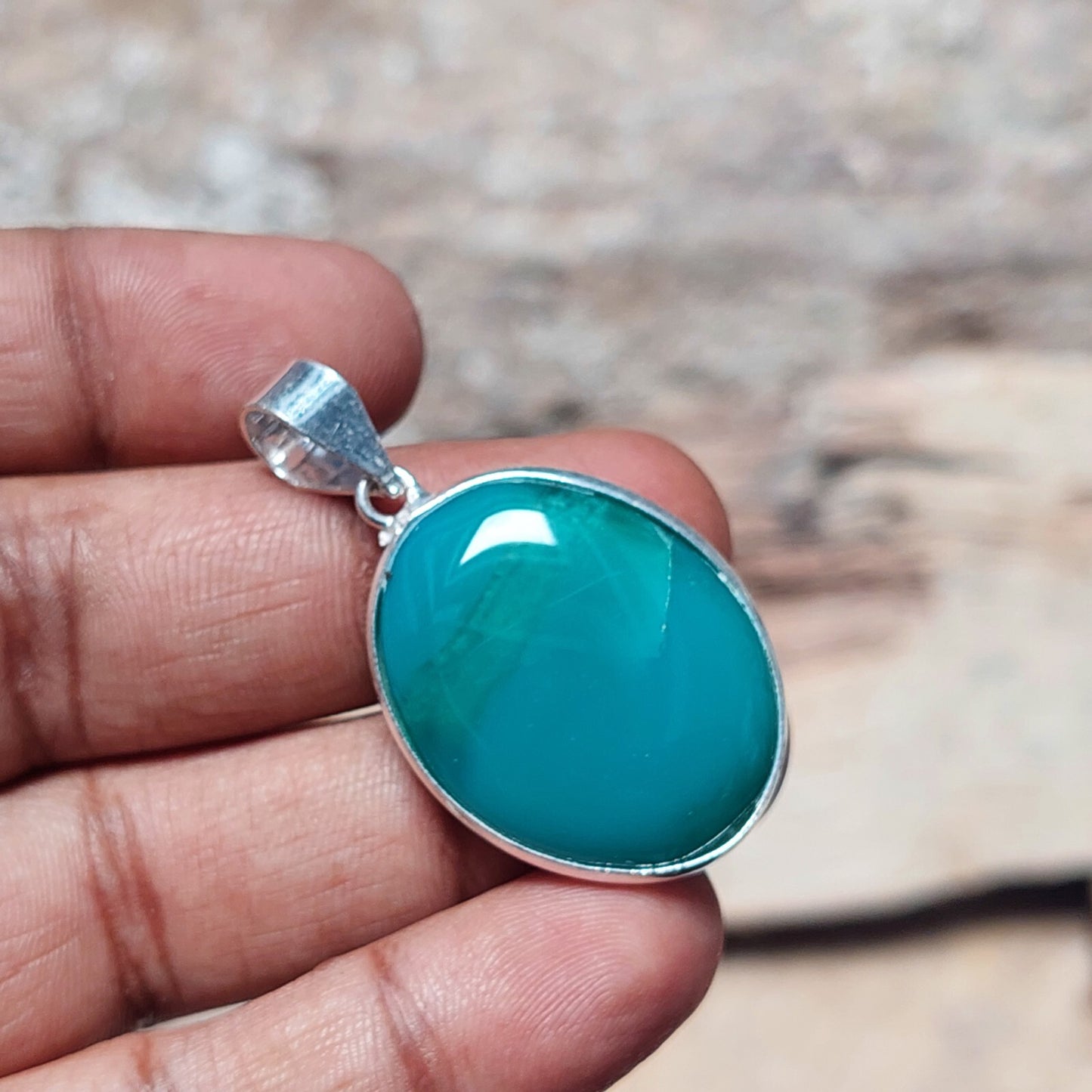 Oval Green Agate Stone Pendant Necklace 925 Sterling Silver Gift For Boyfriend