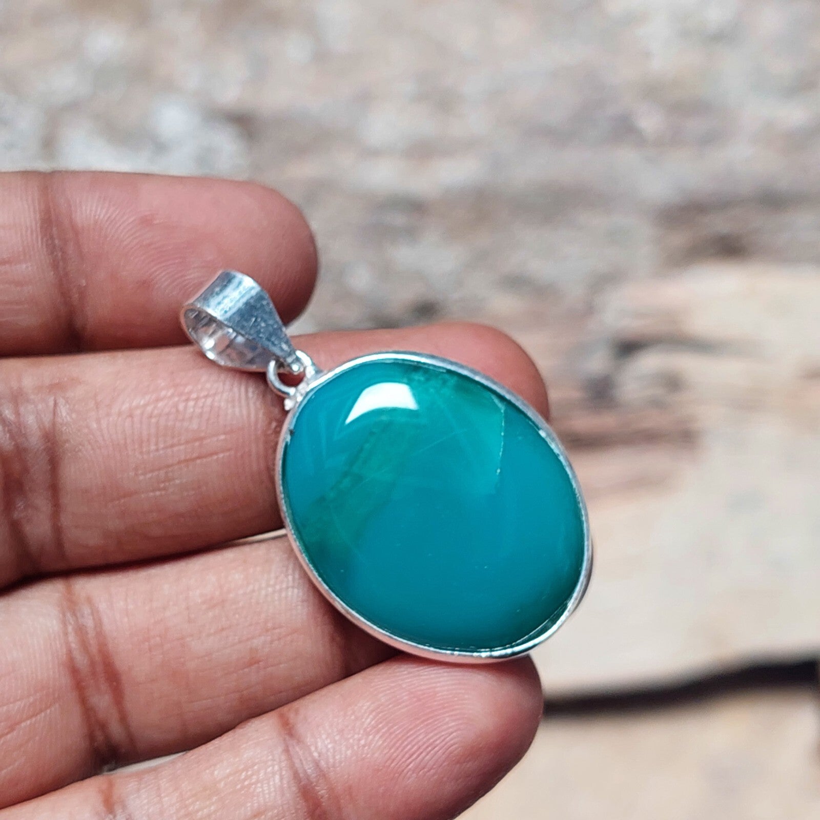 Oval Green Agate Stone Pendant Necklace 925 Sterling Silver Gift For Boyfriend