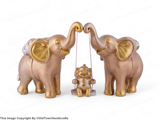 Set of 3 Golden Elephant Showpieces for Home Office Decor Elegant Gift Idea