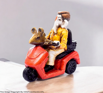 Polyresin Lord Ganesha Riding Scooter Statue Decorative Showpiece for Home Car