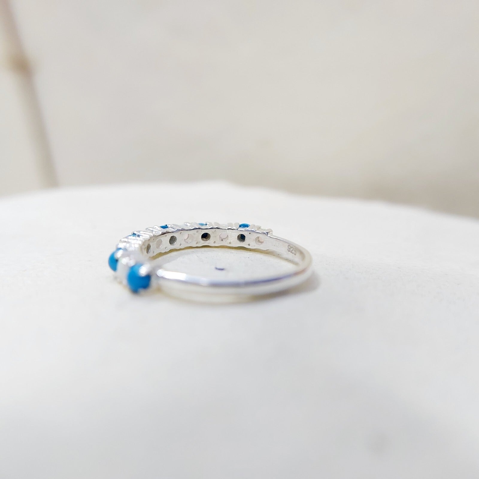 Turquoise Opal Eternity Wedding Band 925 Silver Natural Gem Women Ring Us5~ 15