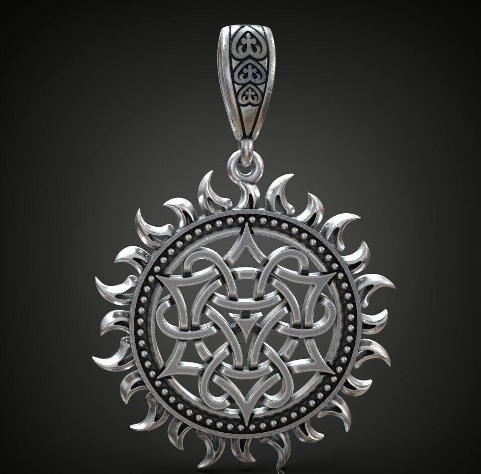925 Sterling Silver Pagan Sun Wheel Pendant SUN STAR SYMBOL Necklace Gift Women