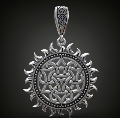 925 Sterling Silver Pagan Sun Wheel Pendant SUN STAR SYMBOL Necklace Gift Women