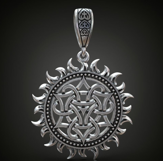 925 Sterling Silver Pagan Sun Wheel Pendant SUN STAR SYMBOL Necklace Gift Women