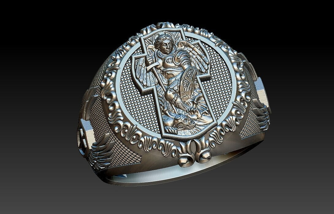 St Michael Archangel Ring 925 Sterling Silver San Miguel Amulet Men Gift US5~ 15