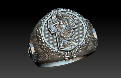St Michael Archangel Ring 925 Sterling Silver San Miguel Amulet Men Gift US5~ 15