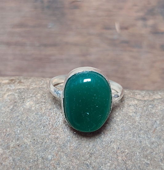 925 Sterling Silver Ring Oval Natural Green Onyx Band Ring Statement Ring