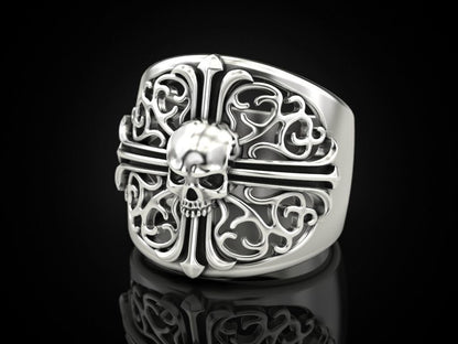 Punk Gothic Skull Cross Biker Ring 925 Silver Pirate Rider Jewelry Gift US5~15