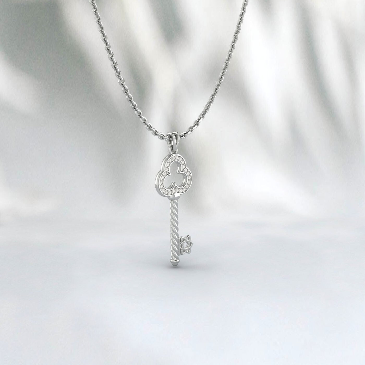 Lab Diamond Key Pendant Necklace Charm Necklace 925 Sterling Silver