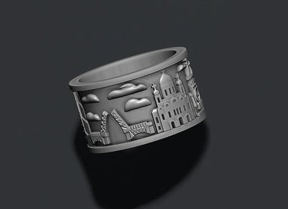 925 Silver Russia Jerusalem Cityscape Band Ring US5~15 Travel Souvenir Men Ring