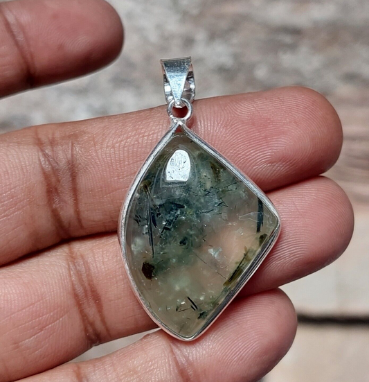 Fancy Shape Prehnite Gemstone 925sterling Silver Handmade Pendant,Christmas Gift
