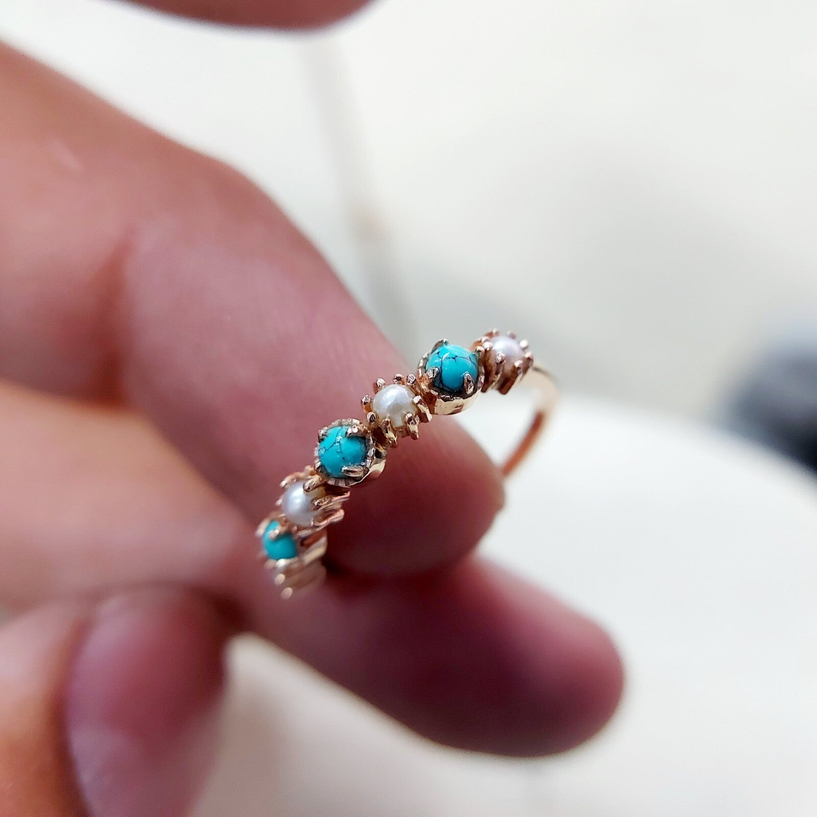 Turquoise Pearl Half Band Gemstone Wedding Engagement Ring For Women Gift Us5~15
