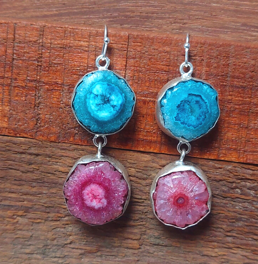 Blue And Pink Solar Quartz 925sterling Silver Handmade Earring For Her Mother