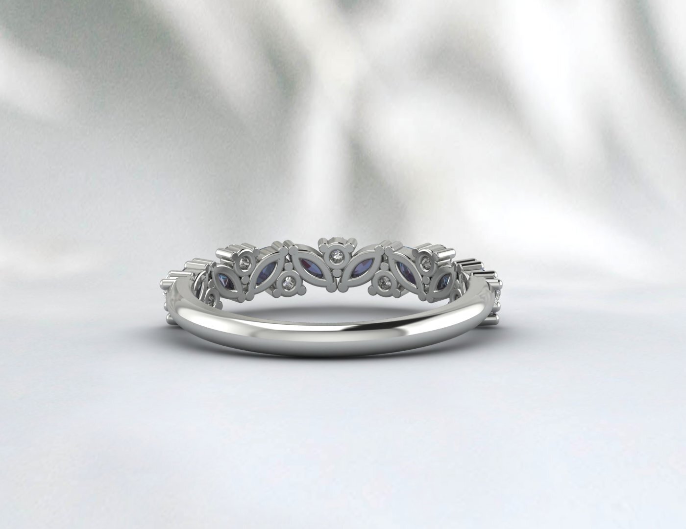 Natural Marquise Alexandrite Wedding Band Half Eternity 925 Silver Birthstone