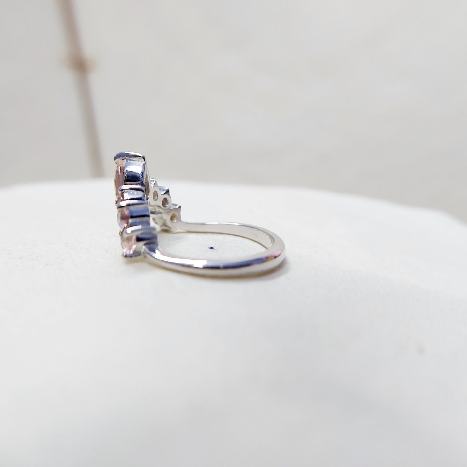 Morganite V Chevron Wedding Band Silver Art Deco Stacking Gift Women Ring US5~15
