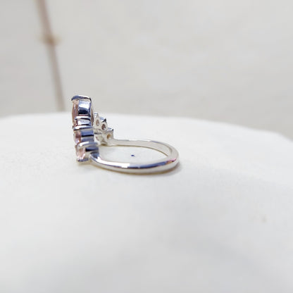 Morganite V Chevron Wedding Band Silver Art Deco Stacking Gift Women Ring US5~15