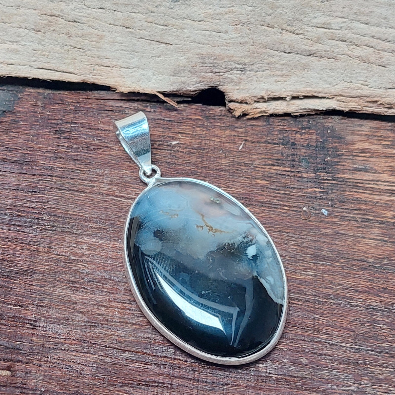 Black Banded Agate Gemstone Pendant 925 Sterling Silver Handmade Pendant Gift