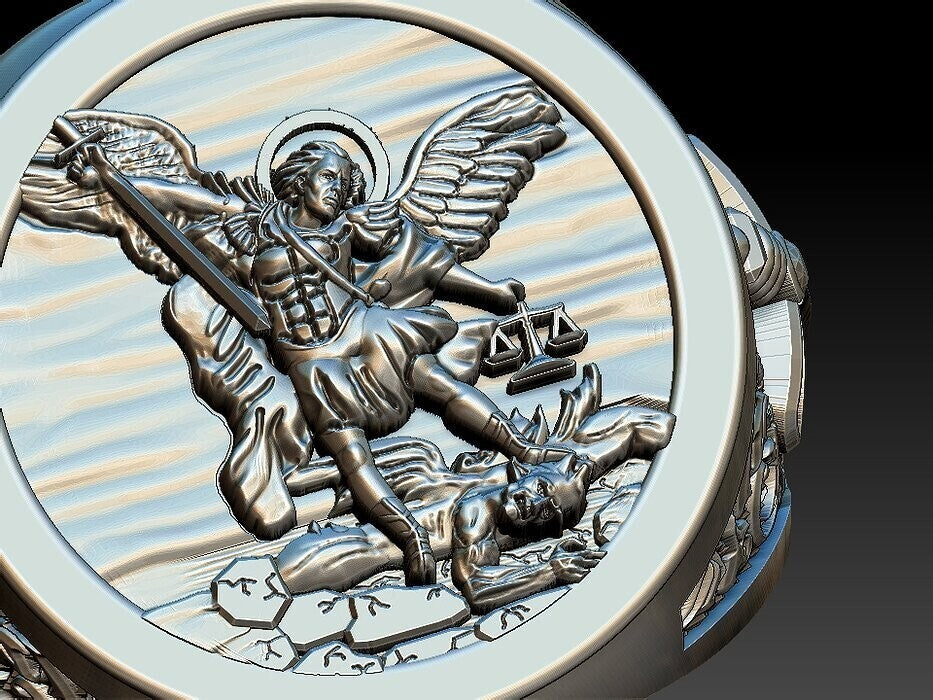 St Michael Sword Ring 925 Sterling Silver Archangel Signet Style Men Ring US5–15
