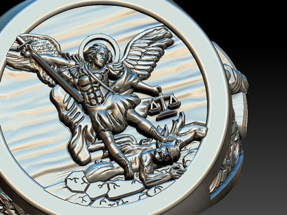 St Michael Sword Ring 925 Sterling Silver Archangel Signet Style Men Ring US5–15