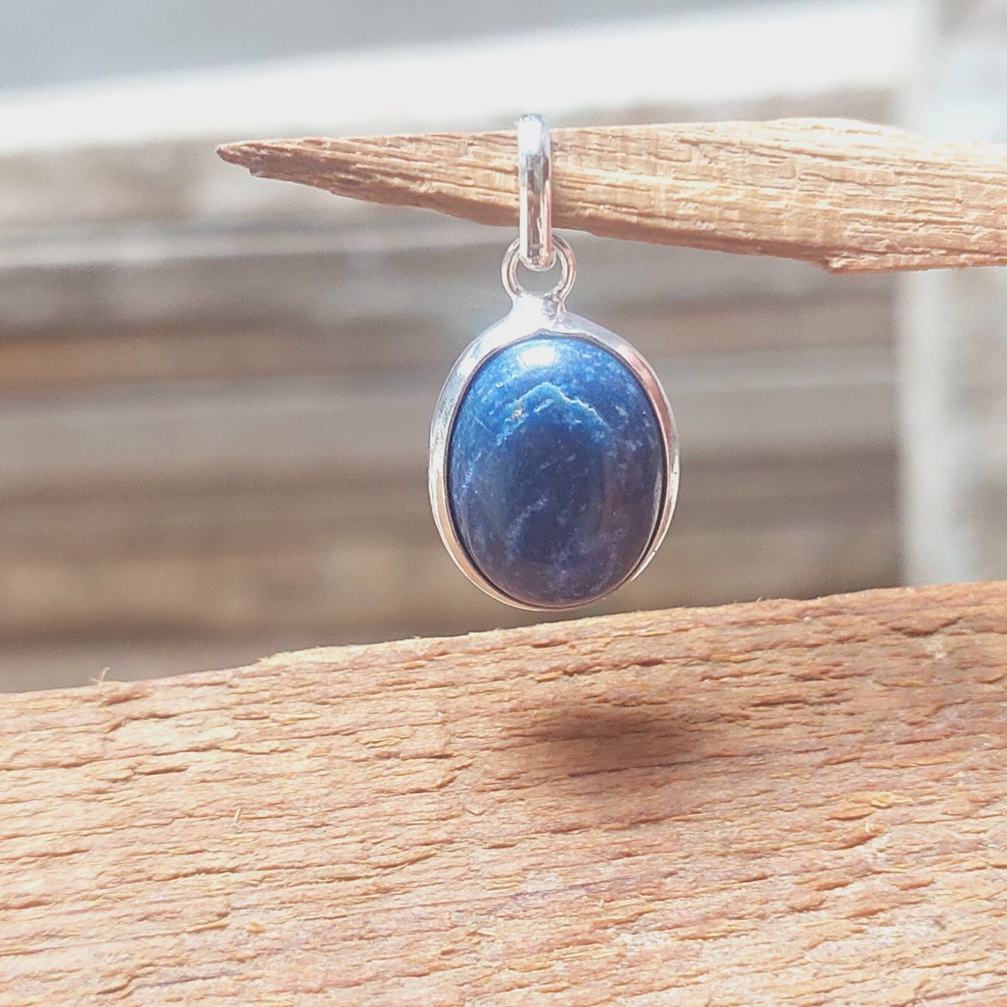 925 Sterling Silver Ovel Natural Blue Lapis Lazuli Pendant Necklace Gift For Her