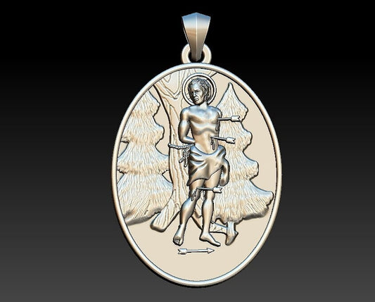 Silver Saint Sebastian Medal Pendant Swimming Athlete Necklace Gift Women US5-15