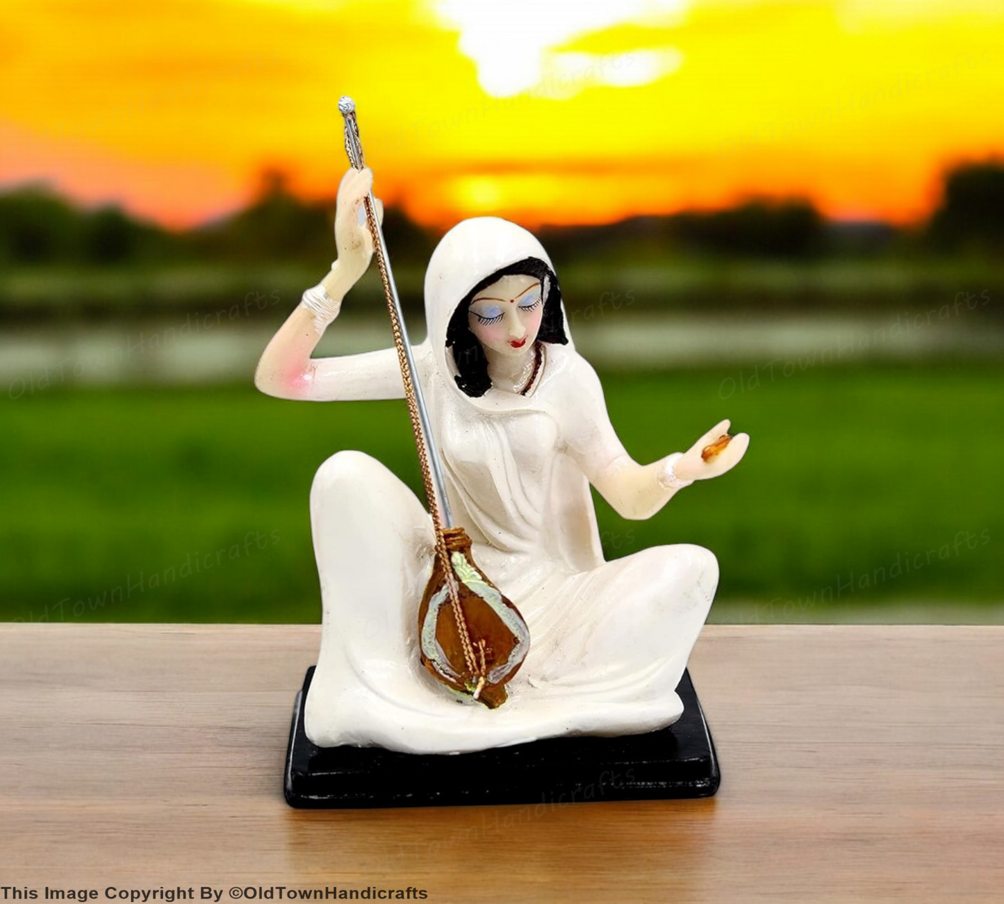 Meera Bai Marble Look Statue 6" White Washable Showpiece for Home Decor Pooja
