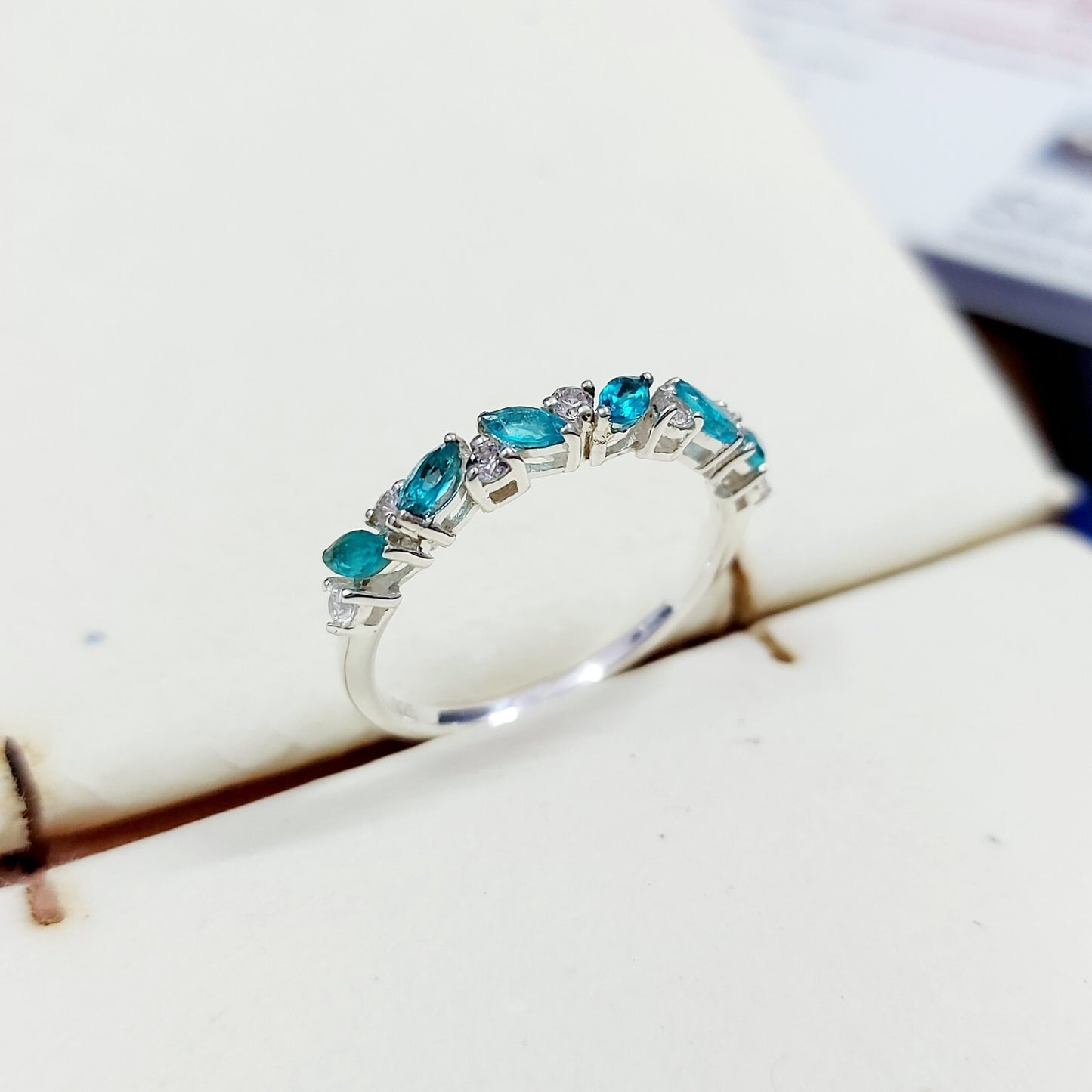 Marquise Blue Aquamarine CZ Cocktail Ring 925 Silver Elegant Design Ring US5 ~15